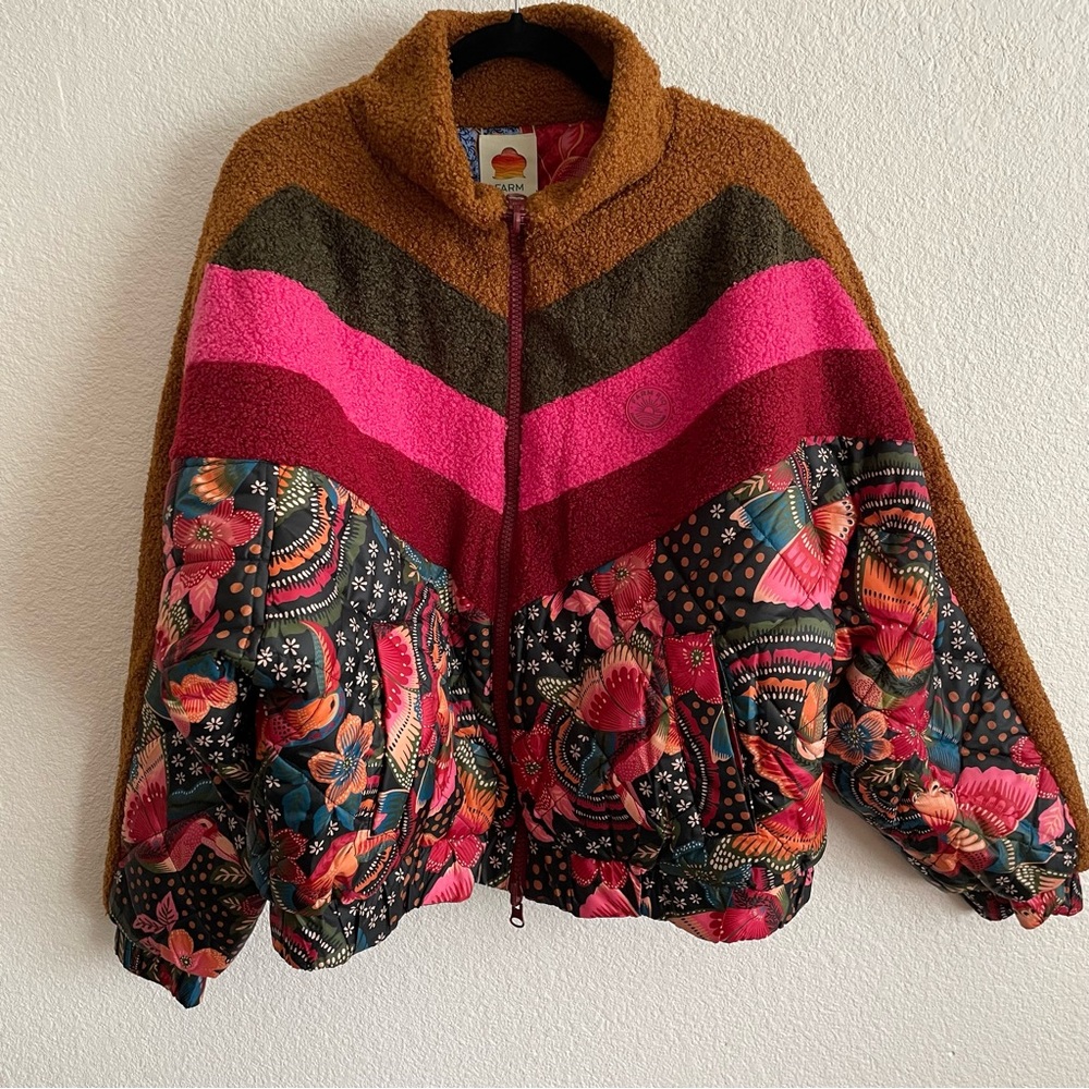 NWT FARM RIO Toucanfly Reversible Floral Print Quilted Puffer Jacket Size L - Picture 8 of 14